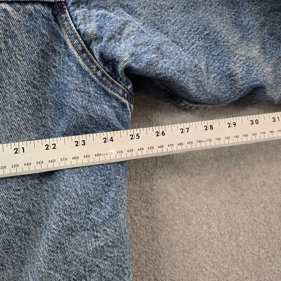 VINTAGE Levi's Men Jacket Large Blue Sherpa Trucker Denim Distressed Made In USA - Picture 5 of 12